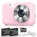 Digital Camera, Bofypoo 44MP Kids Camera with 32GB Card, FHD 1080P 16X Zoom Vlogging Camera for Teens,Beginners (Pink)