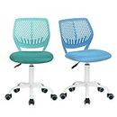 FurnitureR 2pcs Home Office Chair, Ergonómico Ajustable Height Swivel Rolling, Silla Ordenador para el hogar, la Oficina y el Estudio, Metal, Azul Turquesa, 38.5CM x40CM x75-87CM