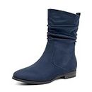 VJH confort Women's Mid Calf Boots, Almond Round Toe Low Heel Comfort Dress Slouchy Booties(Navy Blue,9.5)