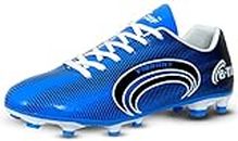 B-TUF Vibrant Football Shoes Studs TPU Sole Sports Boots for Boys Girls Unisex Kids (White/Black/Blue) Size UK 3