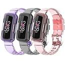 [3 Pack] Clear Bands Compatible with Fitbit Luxe Bands Fitbit Inspire 2/Inspire HR/Inspire Bands Women Men, Strap with Protective Bumper Case for Fitbit Inspire 2/Inspire/Inspire HR/Luxe/Ace 2/Ace 3