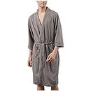Men’s Robe Terry Cotton Bathrobe V Collar Soft Shower Bath Robes Kimono Style Cloth Bathrobe Classic Fashion Homewear Pajamas