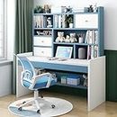 FAANAS Computertisch mit 2 Schubladen und Bücherregal, Höhenverstellbar Schreibtisch Bürotisch Teenager kompakter Schreibtisch & Arbeitsplätz für Mädchen Junge(120cm, Blue)