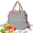 Lunch Bag Lunch Box for Men Women Adult Double Deck - Leakproof Insulated Soft Large Adult Lunch Cooler Bag for Work Picnic Travel- Reusable Portable Lunch Tote Bag, Food Handbags Case 15L (Gray)