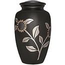 Sunflower Funeral Cremation Urn for Human Ashes by Liliane - Brass - Suitable for Cemetery Burial or Niche - Large for Remains of Adults up to 200 lbs - Miraflores Black and Gold Rose