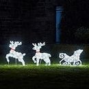 Lights4fun Outdoor Tinsel Reindeer & Sleigh Light Up Christmas Figure Garden Decoration with 120 White LEDs & Timer 60cm