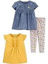 Simple Joys by Carter's Girls' Toddler 3-Piece Playwear Set, Chambray/Polka Dots, 5T