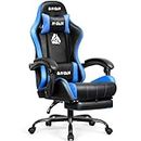 N-GEN Video Gaming Chair with Footrest High Back Ergonomic Comfortable Office Computer Desk with Lumbar Support Height Adjustable with PU Leather Recliner for Adults Women Men (Blue)