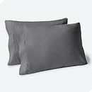 Bare Home Microfiber Pillow Cases - Standard/Queen Size Set of 2 Cooling Pillowcases Double Brushed Grey Pack Easy Care (Standard Pillowcase 2, Grey)