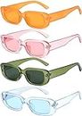 4 Pieces Retro Sunglasses Vintage Sunglasses Small Square Rectangle 90s Glasses Trendy Y2K for Women Aesthetic Accessories, B, Medium