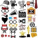 Dusenly 31pcs Hollywood Photo Booth Props Hollywood Style Movie Night Photo Props Birthday Party Wedding Bachelorette Party Decorations