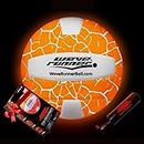 Wave Runner LED Light-Up Volleyball- Glow in The Dark Volleyball Games- Size 10.35 in. with Pump and Batteries Included | Great for Adults, Teens, Volleyball Fans & Players (Orange w/White Cracks)
