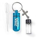 Catholic Holy Water Bottle, Aqua Keychain Container Kit with Plastic Eyedropper and Small Glass Vial with Screw Top Metal Keyring Holder with Crucifix Cross Pendant, Botellas Para Agua Bendita