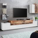Mueble de TV diseño 240 cm 4 compartimentos 3 puertas blanco y madera Corona Low