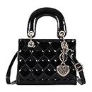 Qiayime Purses and Handbags for Women Shiny Patent Ladies PU Leather Fashion Top Handle Satchel Shoulder Crossbody Totes Bags, Small Black, Large