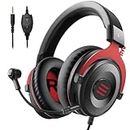 EKSA E900 Wired Stereo Gaming Headset-Over Ear Headphones with Noise Canceling Mic, Detachable Headset Compatible with PS4, PS5, PC, Laptop (Red)