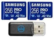 Samsung PRO Plus MicroSD 256GB (2 Pack) Memory Card Works with GoPro Hero 11 Mini, Hero 11, Hero 10 Black Bone Action Camera (MB-MD256KA) Bundle with 1 Everything But Stromboli MicroSDXC Card Reader