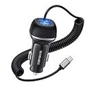 USB C Car Charger,SUNDAREE 51W 2-Port Fast Car Charger Adapter PD3.0 & QC3.0 Fast Charging with 5ft 33W Super Fast Charging Coiled Cable for Samsung Galaxy S22/21,Note20/10,iPhone