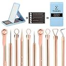 Esarora Blackhead Remover Kit, 5 Pieces Comedone Pimple Extractor Tool Anti-Microbial Double-Side Treatment For Blemish Whitehead Popping Zit Removing For Risk Free Nose (A-Golden)