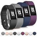 Tobfit Sport Silicone Bands Compatible for Fitbit Charge 2 Classic & Special Edition, 4 Pack, Black/Plum/Blue/Grey, Small