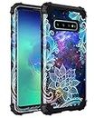 Casetego Compatible with Galaxy S10 Case,Floral Three Layer Heavy Duty Hybrid Sturdy Shockproof Full Body Protective Cover Case for Samsung Galaxy S10,Mandala