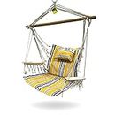 BACKYARD EXPRESSIONS PATIO · HOME · GARDEN 914991 Hammock Chair Hanging Rope Swing, 12 Patterns, Quality Comfortable and Breathable Fabric-Indoor/Outdoor-Yellow and Grey Stripes