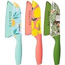 CAROTE Knife Set, Stainless Steel Knife for Kitchen Use, Chef's Knife Set, Santoku Knife & Non-Slip Handle with Blade Cover, Set of 3(Blue, Green, Pink)