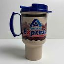 Vintage Albertsons Express Millstone Coffee Tan Blue Plastic Travel Mug Cup