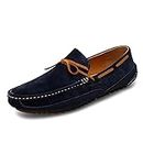 DADIJIER Men's Loafers Round Toe Leather Boat Shoes Lightweight Flat Heel Slip Resistant Outdoor Casual Slip-on (Color : Azul, Tamaño : 46 EU)
