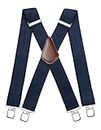 HISDERN Bretelles pour hommes bleu marin avec de tres fortes 4 clips bretelle homme Heavy Duty X Suspenders style reglable bretelle