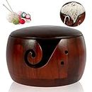 KOUISYY Wooden Yarn Bowl,Knitting Yarn Holder,Pine Crochet Bowl Holder with Lid and Carved Holes,Round Yarn Bowls for Crocheting,Wooden Weaving Thread Bowl,5.9x5.9x3in Yarn Storage Bowl for DIY Crafts