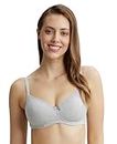 Jockey 1723 Women's Wirefree Padded Super Combed Cotton Elastane Stretch Medium Coverage Lace Styling T-Shirt Bra with Adjustable Straps_Steel Grey Melange_34D
