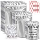 100pcs 5 mil Mylar Bags for Food Storage with Oxygen Absorbers 300cc and Labels
