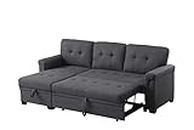 Lilola Home Lucca 84" W Dark Gray Linen Reversible Sleeper Sectional Sofa with Storage Chaise