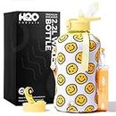 H2O Capsule 2.2L Half Gallon Water Bottle with Storage Sleeve and Covered Straw Lid – BPA Free Large Reusable Drink Container with Handle - Big Sports Jug, 2.2 Liter (74 Ounce) Happy Day