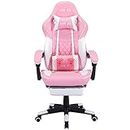 SUKIDA Pink Gaming Chair Massage Gamer Chair Adult Gamers Choice Size Cool Big People, PC Video Game Ergonomic Gamingchair with Footrest, Racing Office Computer Reclining Comfortable Recliner
