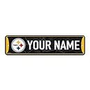 Rico Industries NFL Football Pittsburgh Steelers Primary Personalized Metal Street Sign 4" x 15" Home Décor - Bedroom - Office - Man Cave