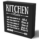 Funny Kitchen Decor Rustic Kitchen Decorations Wood Sign Desk Decor Farmhouse Black Wooden Box Sign for Home Dining Room Coffee Shelf Table Bar Living Room Counter Housewarming Gift