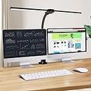 Double Head LED Desk Lamp, Locinoe Study Lamp for Home Office, 24W Brightest Workbench Office Lighting-5 Color Modes and 5 Dimmable Eye Protection Modern Desk Lamp for Monitor Studio Reading