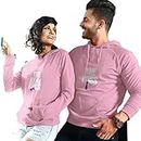 YAGNAPURUSH Men's & Women's Casual The Boss & The Real Boss Printed Full Sleeve Cotton T Shirt, Warm Pullover Monkey Cap, Hooded Neck, Regular Fit, Sweatshirts Hoodies for Couple- Pack of 2 Baby Pink