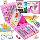 Art Kit, 272 Pack Art Set Drawing Kit for Kids Girls Boys, Deluxe Gift Art Supplies with Trifold Easel, Origami Paper, Coloring Pad, Sketch Pad, Pastels, Crayons, Pencils, Watercolors (Pink)