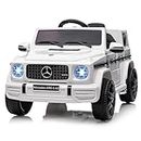 Kids 12V Ride on Car, Hetoy Licensed Mercedes Benz G63 Kids Car w/Remote Control, Wheels Suspension, Safety Lock, Soft Start, LED Light, Bluetooth, Music Battery Powered Electric Car for Kids, White