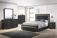 Juego de cama moderno de 6 piezas con paneles tamaño King glam acabado dorado negro muebles de dormitorio