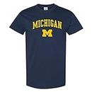 NCAA Arch Logo, Team Color T Shirt, College, University, Michigan Wolverines Navy, Medium