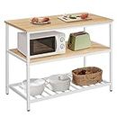 VASAGLE Kitchen Island with 3 Shelves, 47.2 Inches Kitchen Shelf with Large Worktop, Stable Steel Structure, Industrial, Easy to Assemble, Oak Color and White UKKI001W09