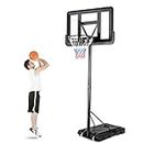 GYMAX Basketball Hoop Outdoor, 4.25 Ft to 10Ft Adjustable Basketball Goal with 44’’ Backboard & 18’’ Basket, All Weather Portable Basketball Stand w/Wheels, for Kids Youth Adult, Indoor Gym, Driveway