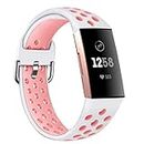 Accken Compatible for Fitbit Charge 3/ Charge 4 Special Edition Strap, Silicone Replacement Sport Accessory Wrist Band Wristband for Women Men (Large, White & Pink)