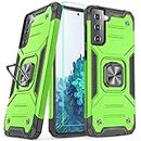 YmhxcY Galaxy S21 5G Case, Samsung S21 Case with 3D Curved Screen Protector, Armor Grade Case with Rotating Holder Kickstand Non-Slip Hybrid Rugged Phone for Samsung Galaxy S21 6.3"-KK Grass Green