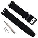Replacement Waterproof Silicone Rubber Watch Strap Watch Band for Swatch (17mm 19mm 20mm) (19mm, Black)