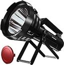 BUYSIGHT Rechargeable Spotlight Flashlight High Lumens 10000,Large Flashlight with 550 Yards Light Distance, Work Light Spot Lights Outdoor Handheld, Waterproof Searchlight with Stand&red Lens